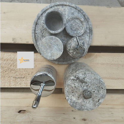 Ready to ship silver travertine bathroom set Luxury bathroom Marble bathroom set 7 piece bathroom design set