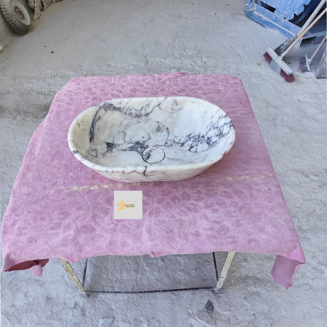 Calacatta Viola Marble Sink  Farmhouse Sink Powder Room Sink Calacatta Sink  Hand Carved Marble Sink Marble Sink Sink vanity