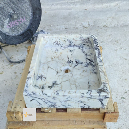 Ready to Ship Calacatta Viola Marble Sink Counter Top Sink Farmhouse Sink Powder Room Sink Calacatta Sink Hand Carved Marble Sink
