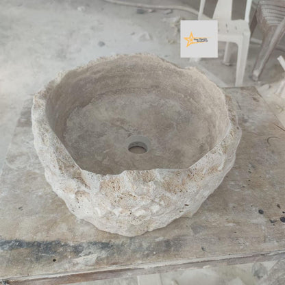 Ready to Ship Travertine  Sink Shapeless Sink Farmhouse Sink Powder Room Sink  Hand Carved Marble Sink Bathroom Sink natural stone sink