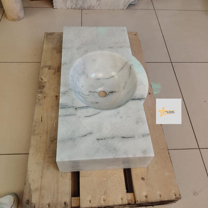 Ready to Ship Carrera White Marble Sink Wall Mounted Sink Farmhouse Sink Powder Room Sink Hand Carved Marble Sink