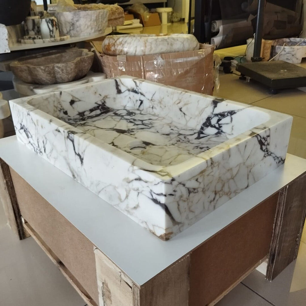 Calacatta Viola Marble Sink Wall Mounted Sink Farmhouse Sink Powder Room Sink Calacatta Sink  Hand Carved Marble Sink Washbasin Sink vanity
