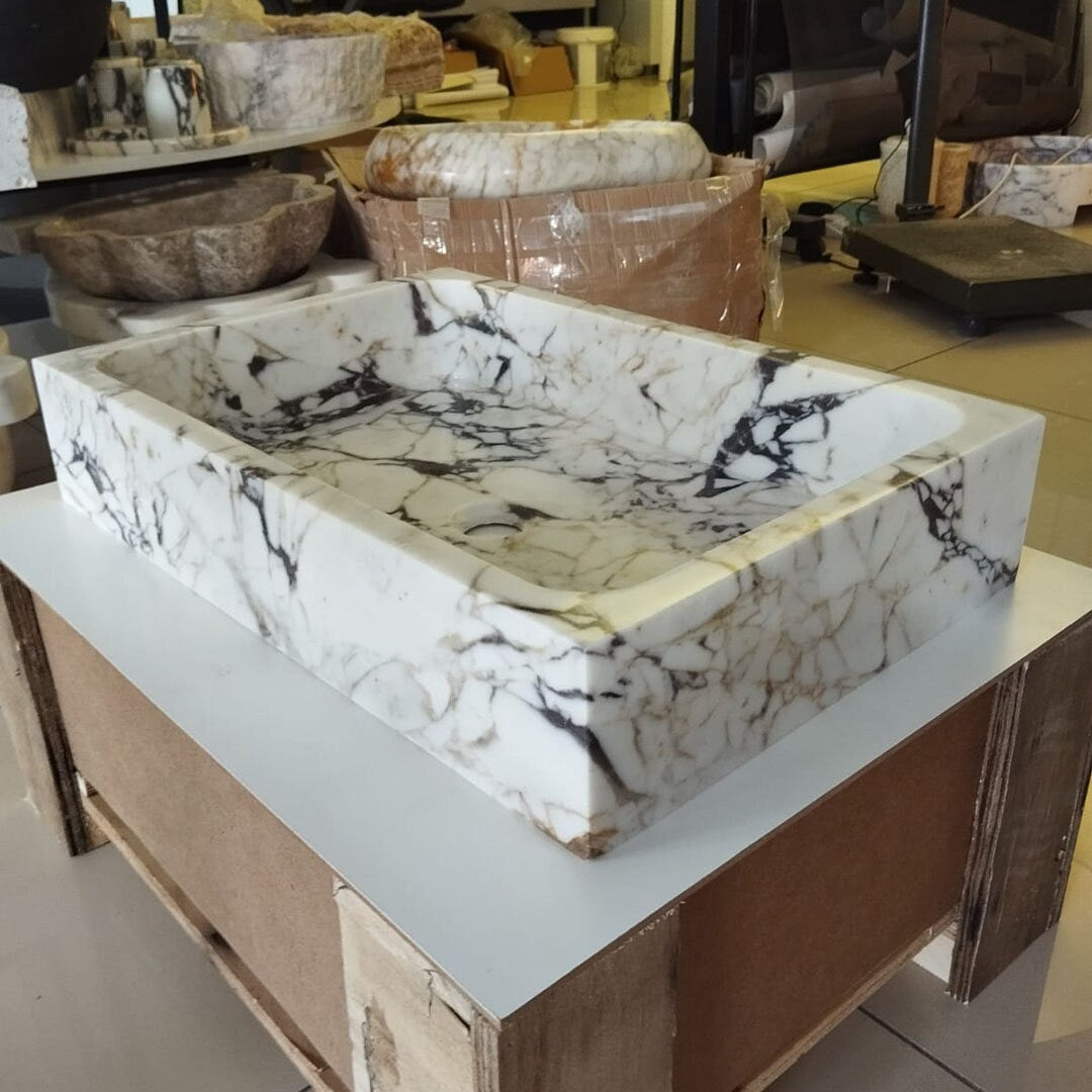Calacatta Viola Marble Sink Wall Mounted Sink Farmhouse Sink Powder Room Sink Calacatta Sink  Hand Carved Marble Sink Washbasin Sink vanity