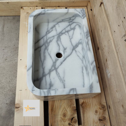 Ready To Ship Calacatta Viola Marble Sink Wall Mounted Sink Farmhouse Sink Powder Room Sink Calacatta Sink  Hand Carved Marble Sink