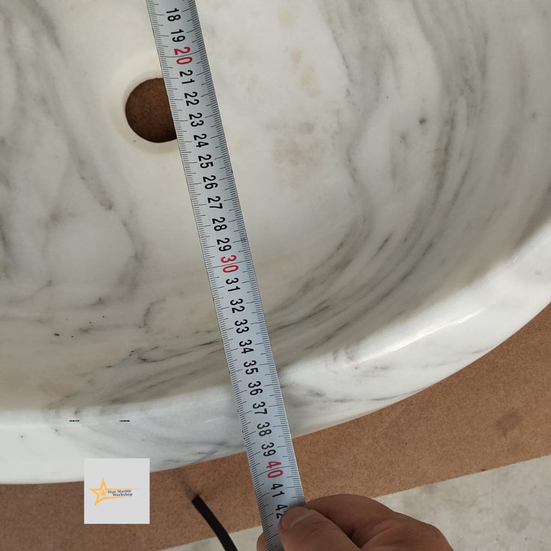 Ready to ship Carrera White Marble Ellipse Sink Farmhouse Sink Powder Room Sink Countertop Sink Hand Carved Marble Sink Sink vanity