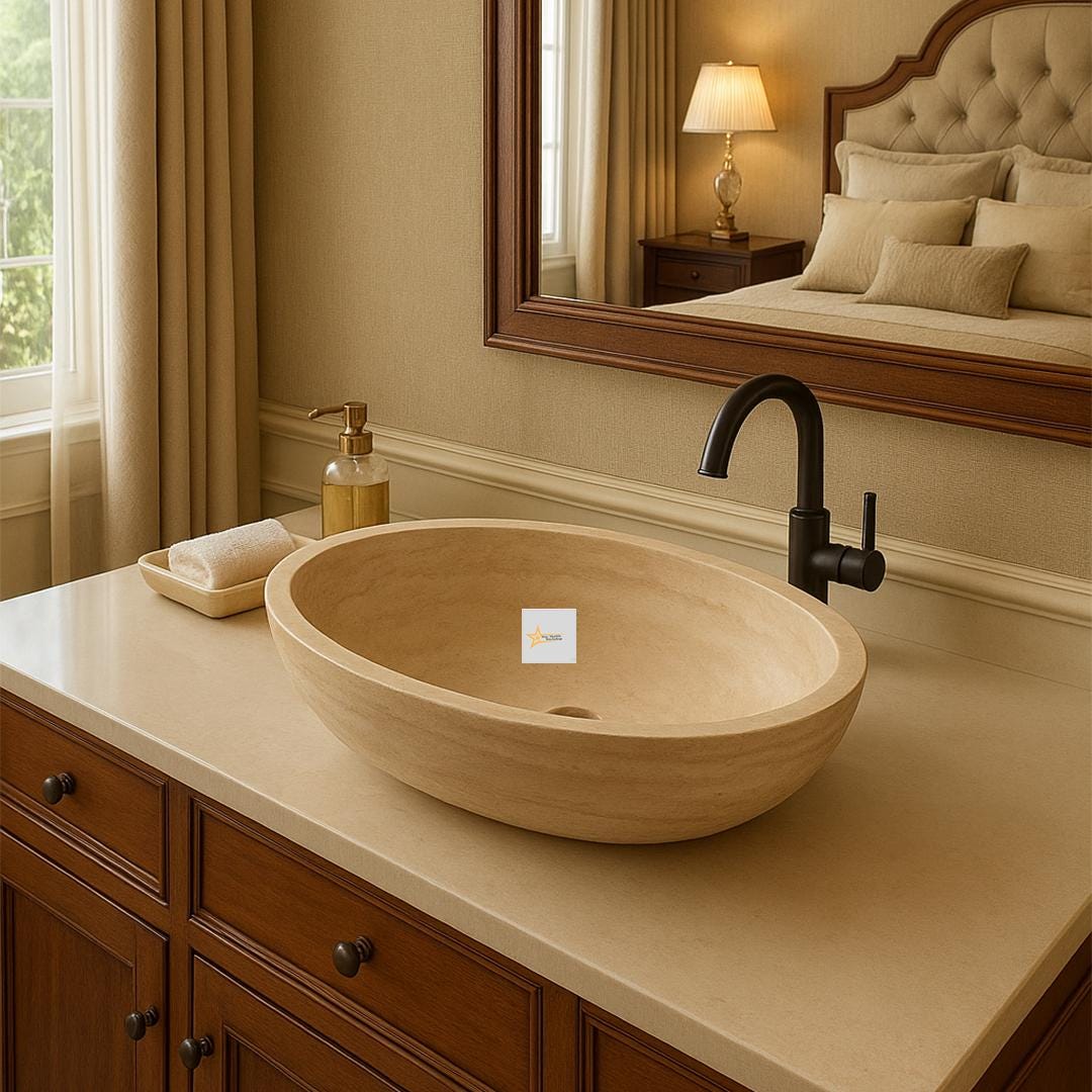 Hand Carved Travertine Marble Sink: Farmhouse Bathroom Vanity