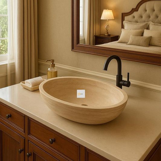 Hand Carved Travertine Marble Sink: Farmhouse Bathroom Vanity