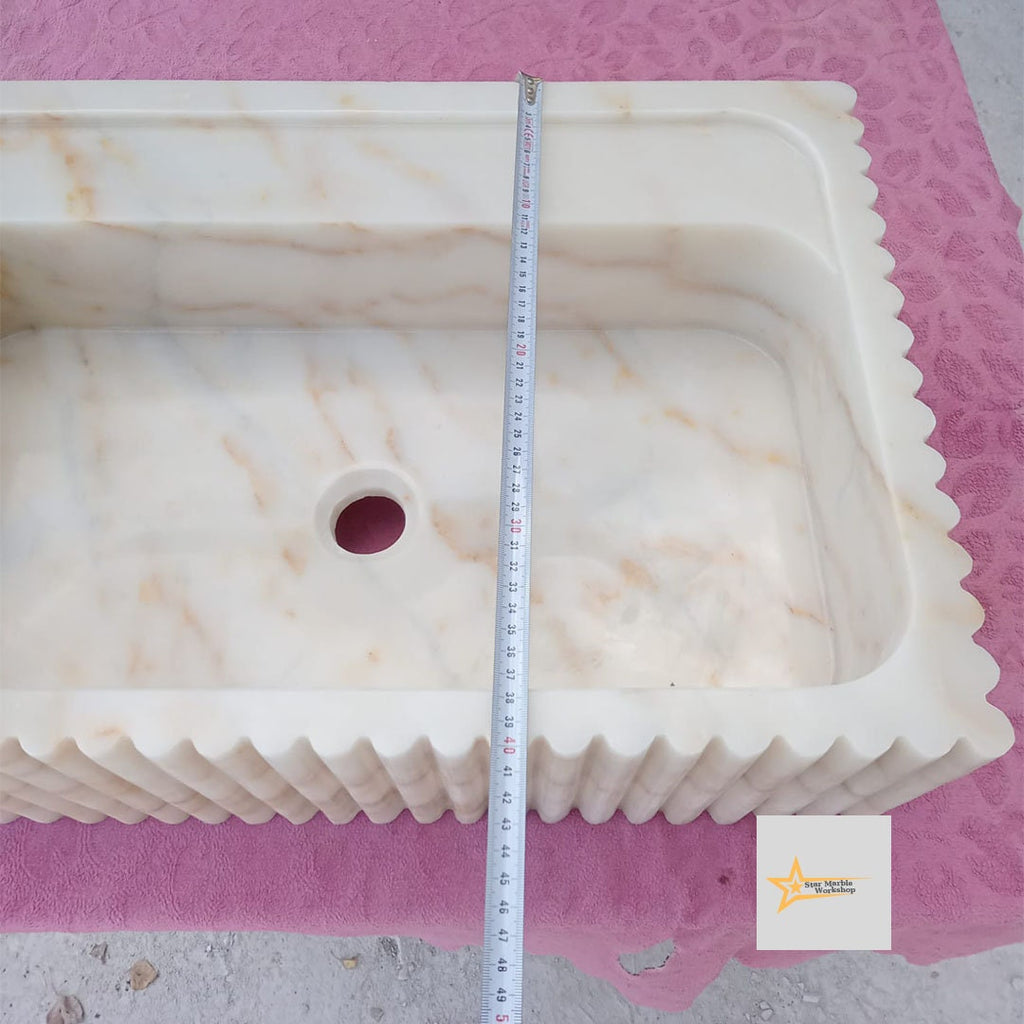 Ready To Ship Calacatta Gold Rectangular Sink Wall Mounted Sink Powder Room Sink Calacatta Sink  Hand Carved Marble Sink Marble Washbasin