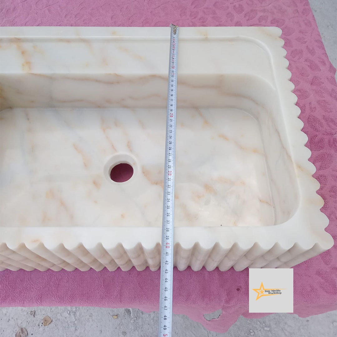 Ready To Ship Calacatta Gold Rectangular Sink Wall Mounted Sink Powder Room Sink Calacatta Sink  Hand Carved Marble Sink Marble Washbasin