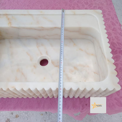 Ready To Ship Calacatta Gold Rectangular Sink Wall Mounted Sink Powder Room Sink Calacatta Sink  Hand Carved Marble Sink Marble Washbasin