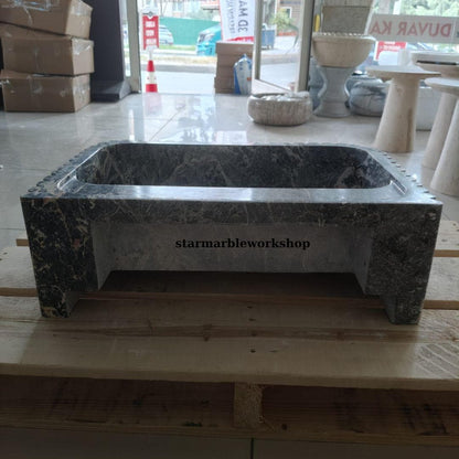 Süpren Salome Marble Sink Wall Mounted Sink Farmhouse Sink Powder Room Sink  Hand Carved Marble Sink Concealed Drain Sink sink for bathroom