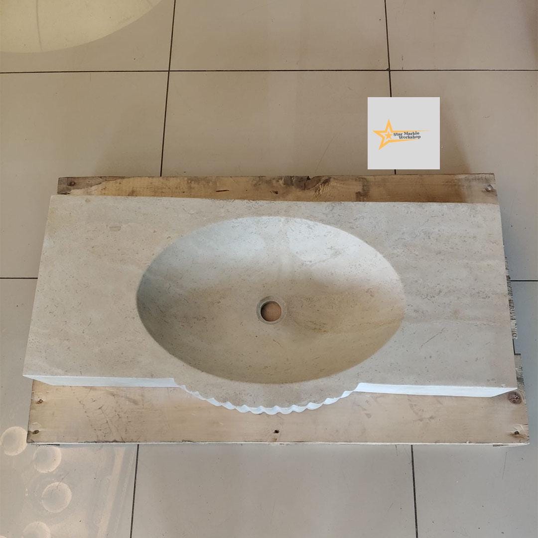 Handmade Travertine Stone Sink – Wall Mounted, Rustic & Modern Bathroom Design