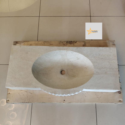 Handmade Travertine Stone Sink – Wall Mounted, Rustic & Modern Bathroom Design