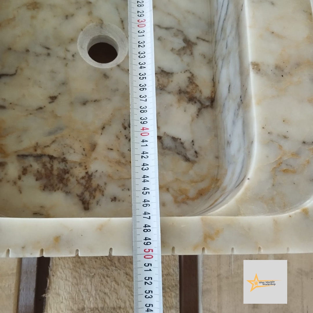 Ready To Ship Calacatta Gold Rectangular Sink Wall Mounted Sink Powder Room Sink Calacatta Sink  Hand Carved Marble Sink Marble Washbasin