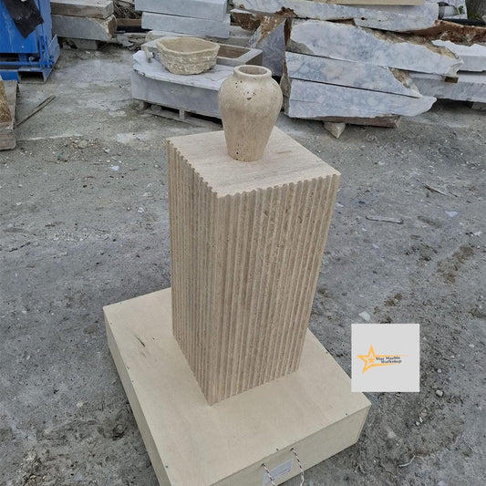 Traverten Fitilli Konsol –Handmade Fluted Travertine Console Table –Modern Luxury Entryway Furniture - Console Table -Fluted Stone Furniture