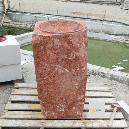 Red Travertine Vertical Sink Farmhouse Sink Toilet Room Sink Hand Carved Marble Sink Bathroom Sink Natural Stone Sink Shapeless Sink