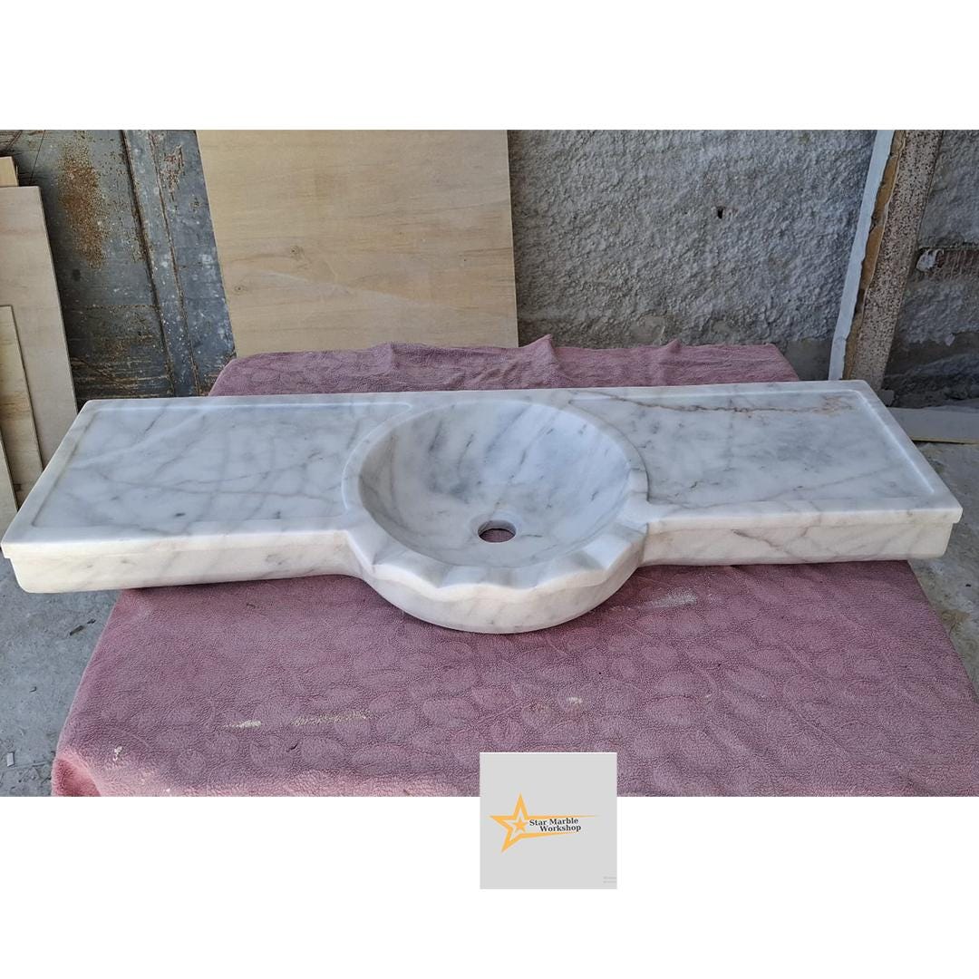 White Marble Sink Wall Mounted Sink Farmhouse Sink Powder Room Sink Hand Carved Marble Sink Sink vanity Sink Vanity