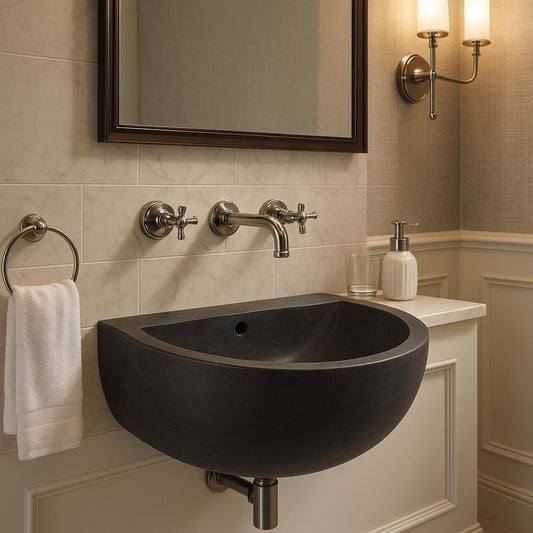 Basalt Black Stone D Design Sink With Faucet Hole 100% Natural Stone   Matte Black Sink Stone Sink Bathroom Design Sink vanity Handmade Sink