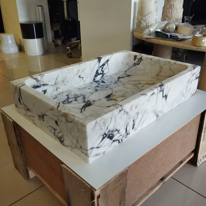 Calacatta Viola Marble Sink Wall Mounted Sink Farmhouse Sink Powder Room Sink Calacatta Sink  Hand Carved Marble Sink Washbasin Sink vanity