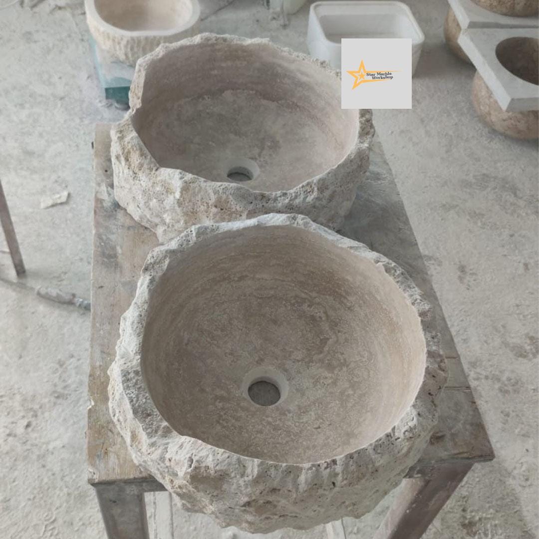 Ready to Ship Travertine  Sink Shapeless Sink Farmhouse Sink Powder Room Sink  Hand Carved Marble Sink Bathroom Sink natural stone sink