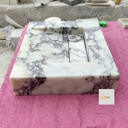 Ready To Ship Calacatta Viola Marble Sink Wall Mounted Sink Farmhouse Sink Calacatta Sink Hand Carved Marble Sink Hidden Drain Wash Basin