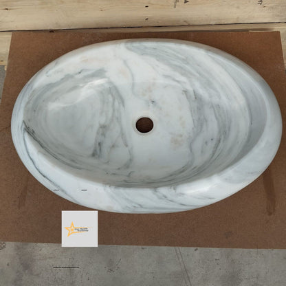 Ready to ship Carrera White Marble Ellipse Sink Farmhouse Sink Powder Room Sink Countertop Sink Hand Carved Marble Sink Sink vanity