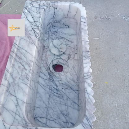 Calacatta Lilac Rectangular Sink, Sink With Faucet Hole Farmhouse Sink Powder Room Sink Calacatta Sink  Hand Carved Marble Sink Washbasin