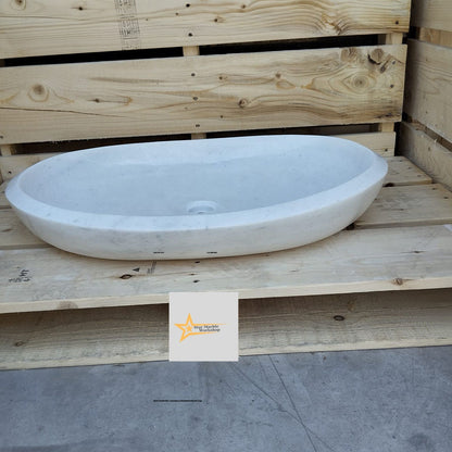 Ready To Ship White Marble Ellipse Sink Farmhouse Sink Powder Room Sink  Countertop Sink  Hand Carved Marble Sink Oval Sink