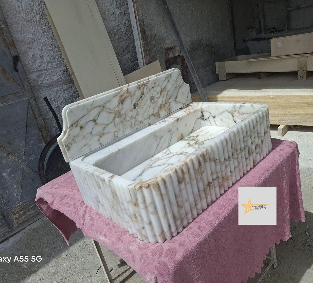 Calacatta Gold Rectangular Sink Wall Mounted Sink Powder Room Sink Calacatta Sink  Hand Carved Marble Sink Marble Washbasin