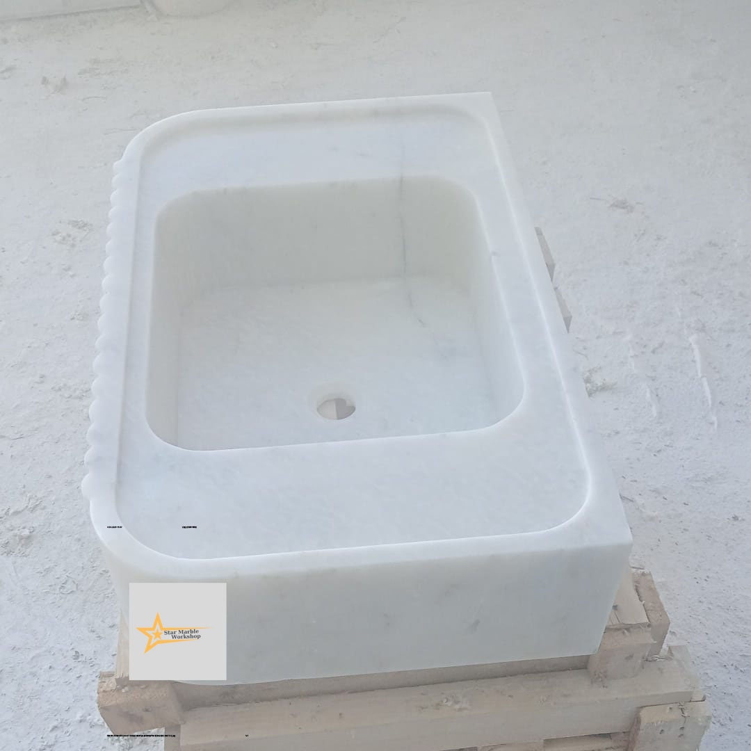 Ready to Ship White Marble Sink Wall Mounted Sink Farmhouse Sink Powder Room Sink Hand Carved Marble Sink Sink vanity