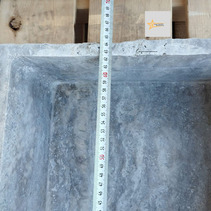 Ready to Ship Silver Travertine Sink Farmhouse Sink Powder Room Sink Hand Carved Marble Sink Bathroom Sink Natural Stone With Faucet Hole