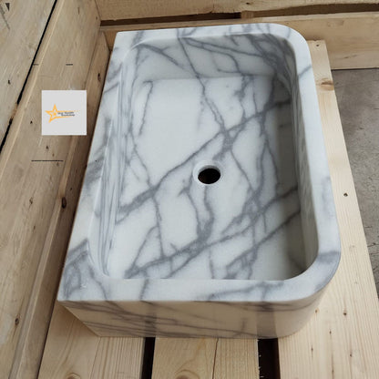Ready To Ship Calacatta Viola Marble Sink Wall Mounted Sink Farmhouse Sink Powder Room Sink Calacatta Sink  Hand Carved Marble Sink