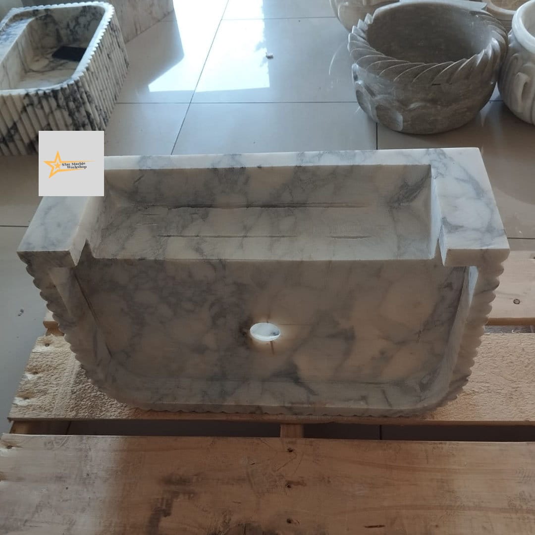 Handmade Calacatta Viola Marble Sink: Luxury Stone Bath Decor