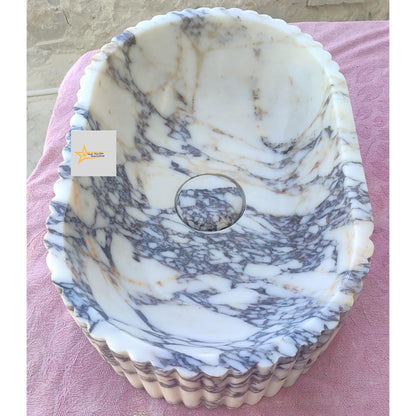 Calacatta Viola Marble Sink Wall Mounted Sink Farmhouse Sink Powder Room Sink  Hand Carved Marble Sink Concealed Drain Sink Sink vanity