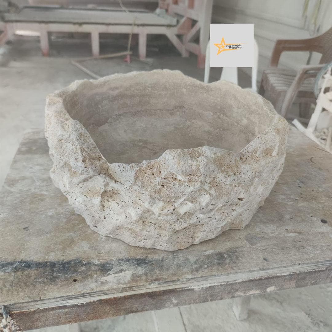 Ready to Ship Travertine  Sink Shapeless Sink Farmhouse Sink Powder Room Sink  Hand Carved Marble Sink Bathroom Sink natural stone sink