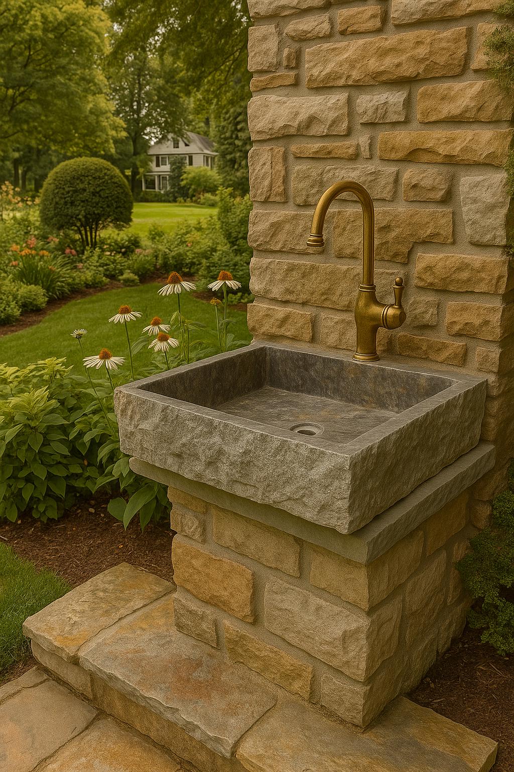 Ready to Ship Silver Travertine Sink Farmhouse Sink Powder Room Sink Hand Carved Marble Sink Bathroom Sink Natural Stone With Faucet Hole