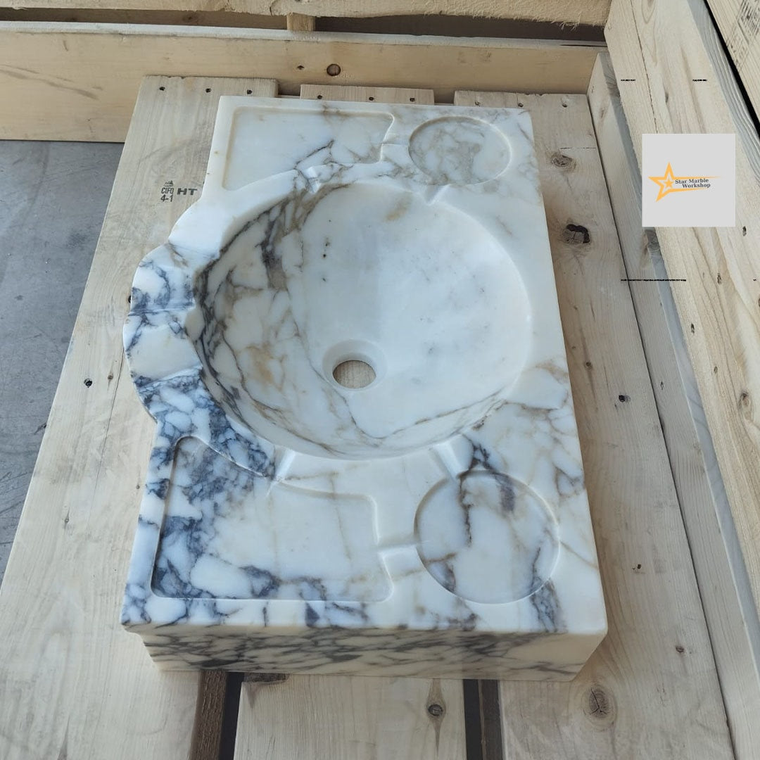 Calacatta Viola Marble Sink Wall Mounted Sink Farmhouse Sink Powder Room Sink Calacatta Sink  Hand Carved Marble Sink