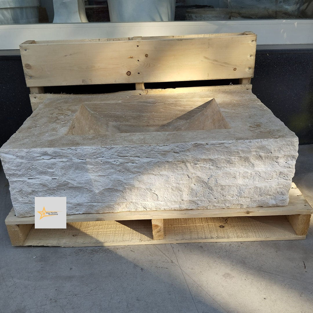 Ready to Ship Travertine  Sink Wall Mounted Sink Farmhouse Sink Powder Room Sink  Hand Carved Marble Sink Bathroom Sink natural stone sink