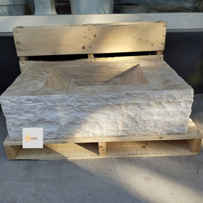 Ready to Ship Travertine  Sink Wall Mounted Sink Farmhouse Sink Powder Room Sink  Hand Carved Marble Sink Bathroom Sink natural stone sink