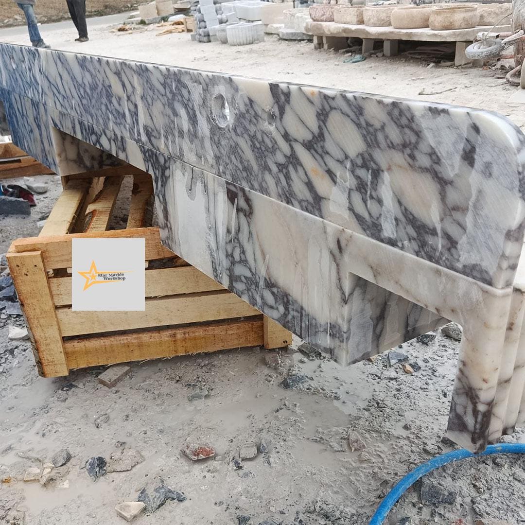 Handmade Calacatta Viola Marble Double Sink – Luxury Bathroom Basin, Wall-Mounted or Countertop Natural Stone Vanity