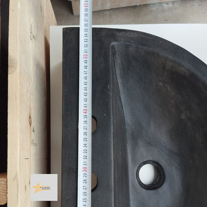 Basalt Black Stone D Design Sink With Faucet Hole 100% Natural Stone   Matte Black Sink Stone Sink Bathroom Design Sink vanity Handmade Sink