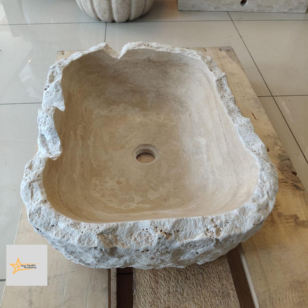 Ready to Ship Travertine Sink Farmhouse Sink Toilet Room Sink Hand Carved Marble Sink Bathroom Sink Natural Stone Sink Shapeless Sink