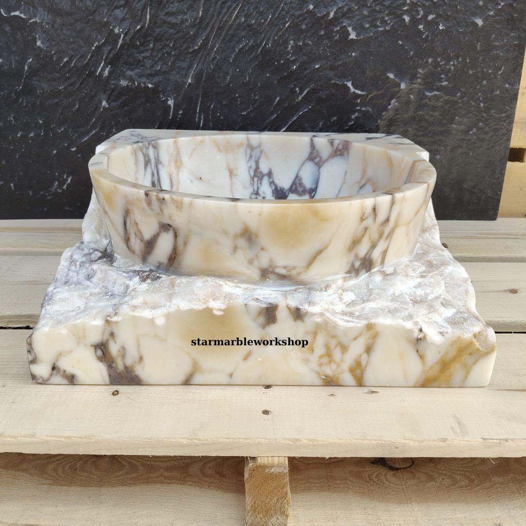 Ready to Ship Calacatta Gold Square Sink Wall Mounted Sink Toilet Room Sink Calacatta Sink Hand Carved Marble Sink Marble Sink
