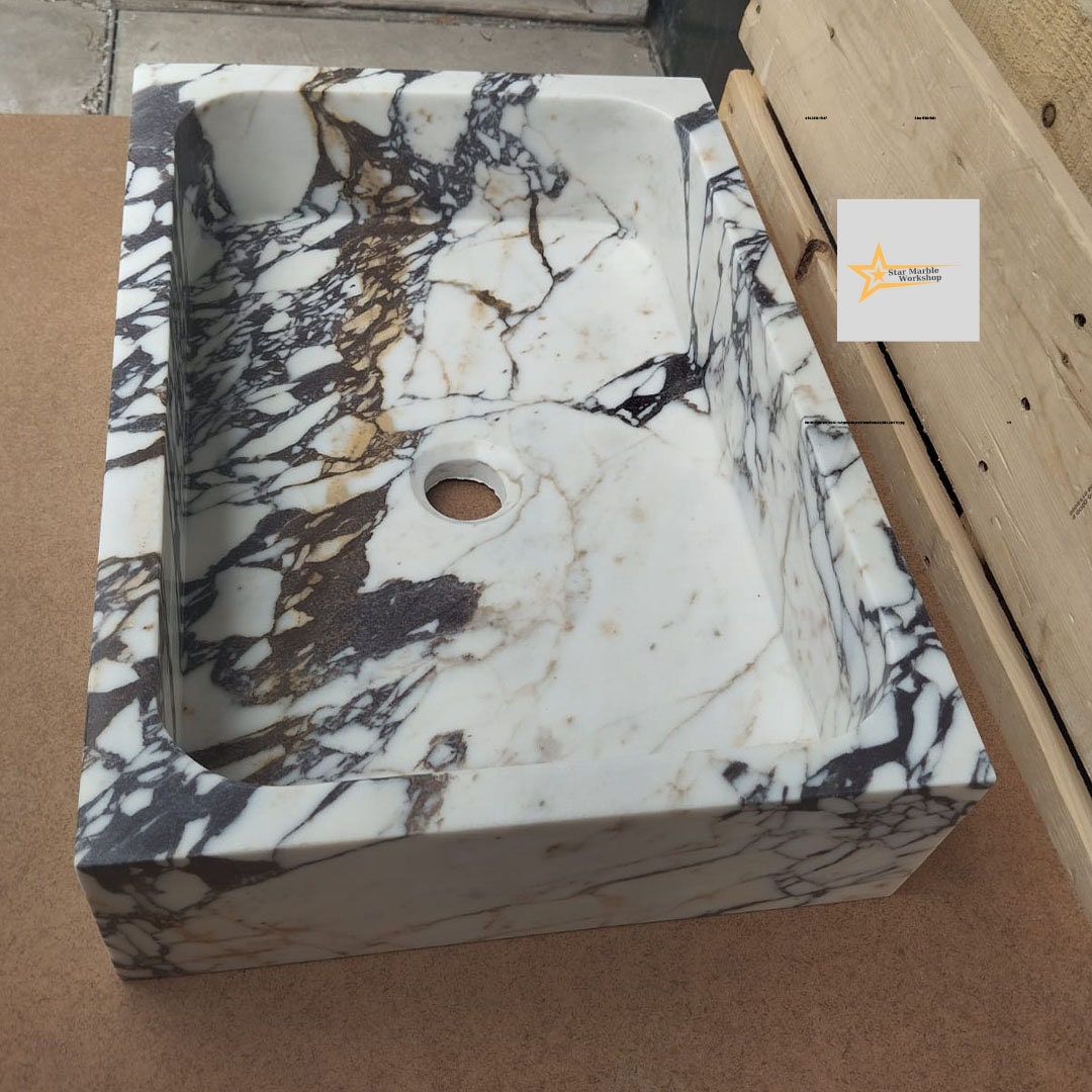 Calacatta Viola Marble Sink  Farmhouse Sink Powder Room Sink Calacatta Sink  Hand Carved Marble Sink Marble Sink Sink vanity