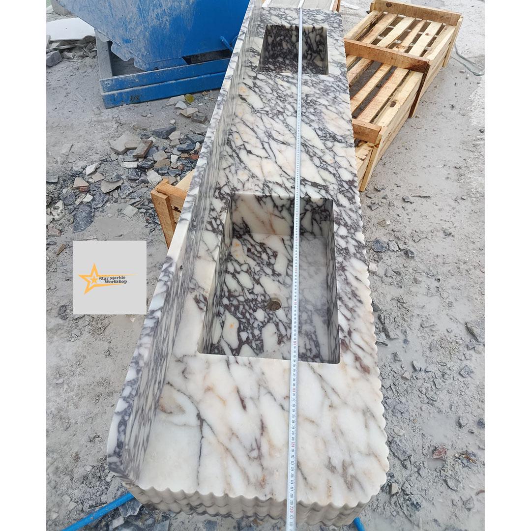 Handmade Calacatta Viola Marble Double Sink – Luxury Bathroom Basin, Wall-Mounted or Countertop Natural Stone Vanity