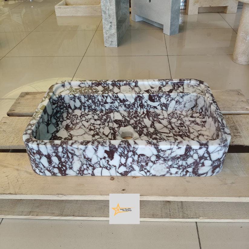 Calacatta Viola Marble Sink Wall Mounted Sink Farmhouse Sink Toilet Room Sink Calacatta Sink Hand Carved Marble Sink Marble Sink