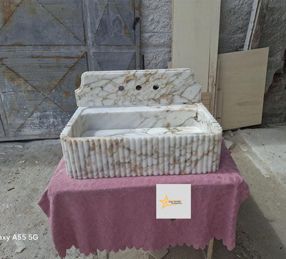 Calacatta Gold Rectangular Sink Wall Mounted Sink Powder Room Sink Calacatta Sink  Hand Carved Marble Sink Marble Washbasin