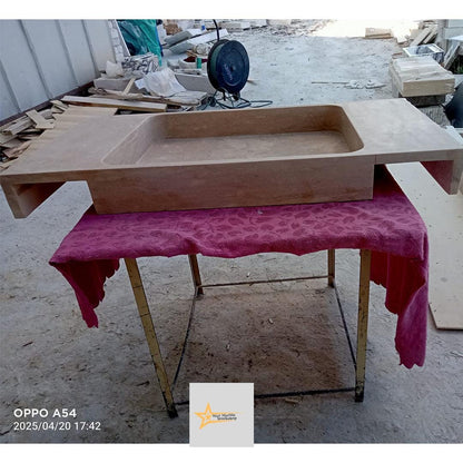 Hand Carved Travertine Sink – Natural Stone Wall Mounted or Farmhouse Bathroom & Powder Room Vanity Sink