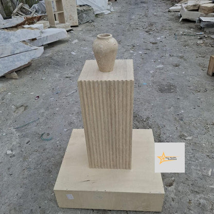 Traverten Fitilli Konsol –Handmade Fluted Travertine Console Table –Modern Luxury Entryway Furniture - Console Table -Fluted Stone Furniture