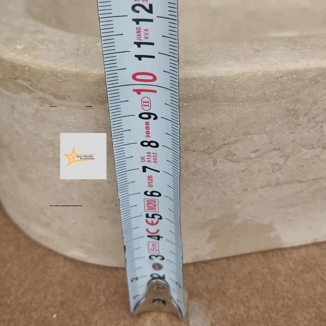 Hand Carved Travertine Marble Sink: Farmhouse Bathroom Vanity (W19.6" x D15.7" x H3.9")